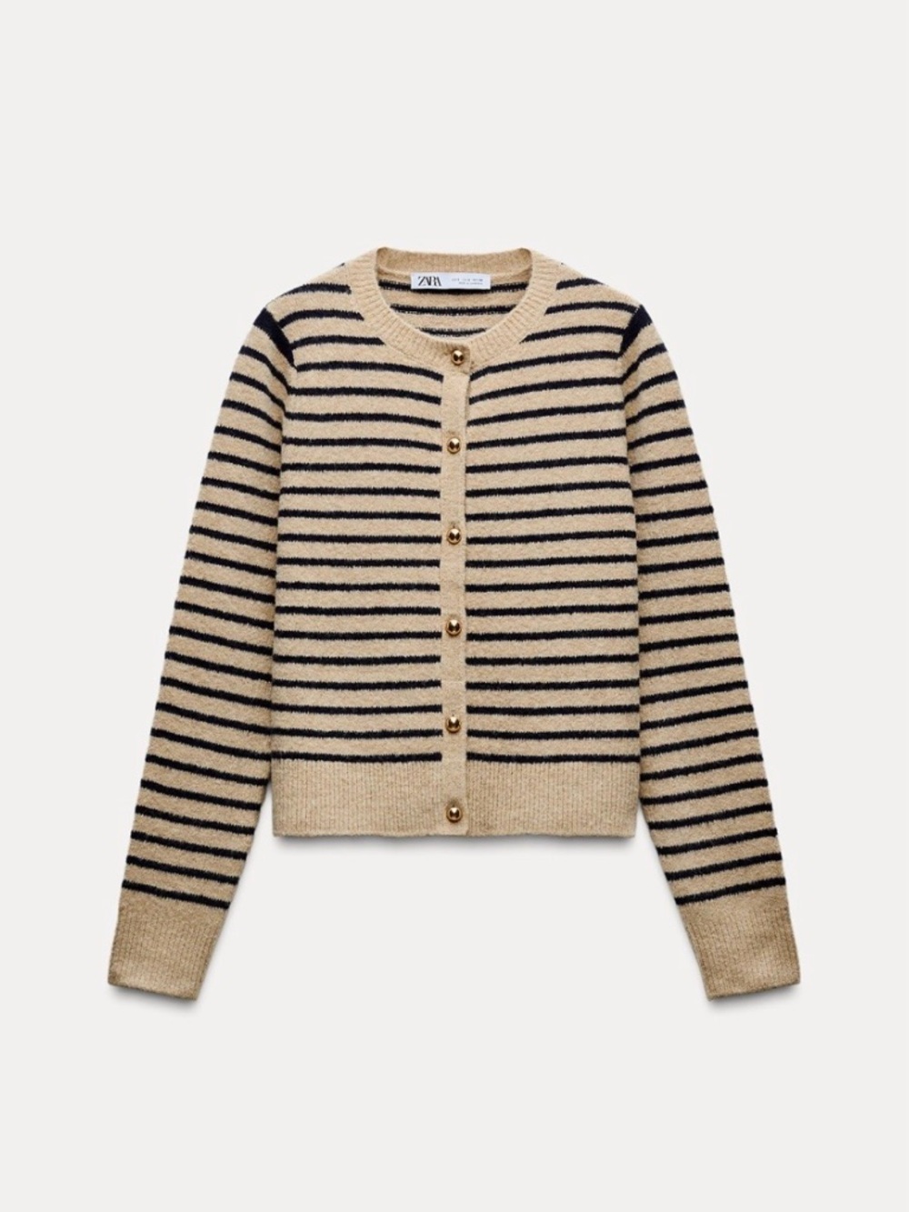 Zara Tan and Black Striped Button-Up Cardigan